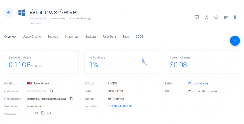 Vultr View Windows Server