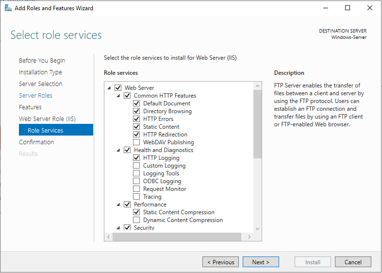 Windows Server Add Server Roles Services IIS