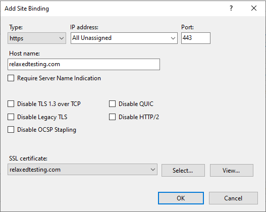 Windws IIS Add HTTPS Binding