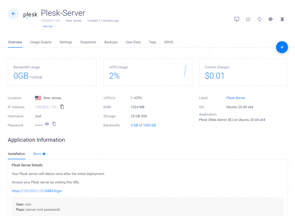 Vultr Plesk Server Overview