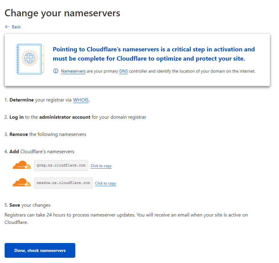 Cloudflare CDN Change Nameservers