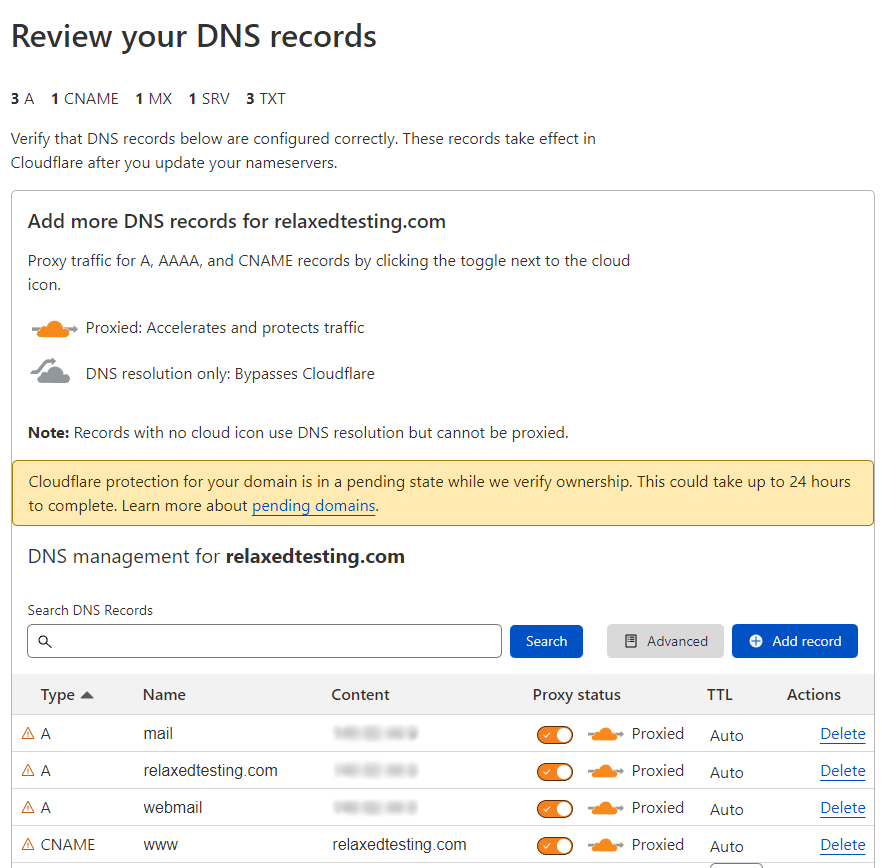 Cloudflare CDN Review DNS Records