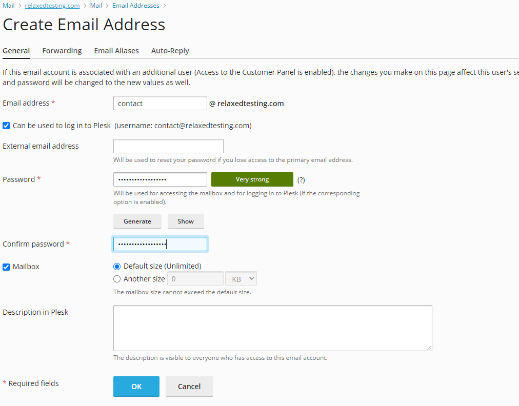 Plesk Create Email Address