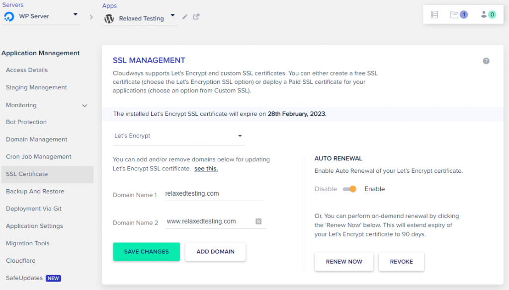 Cloudways SSL Certificate Lets Encrypt Auto Renew