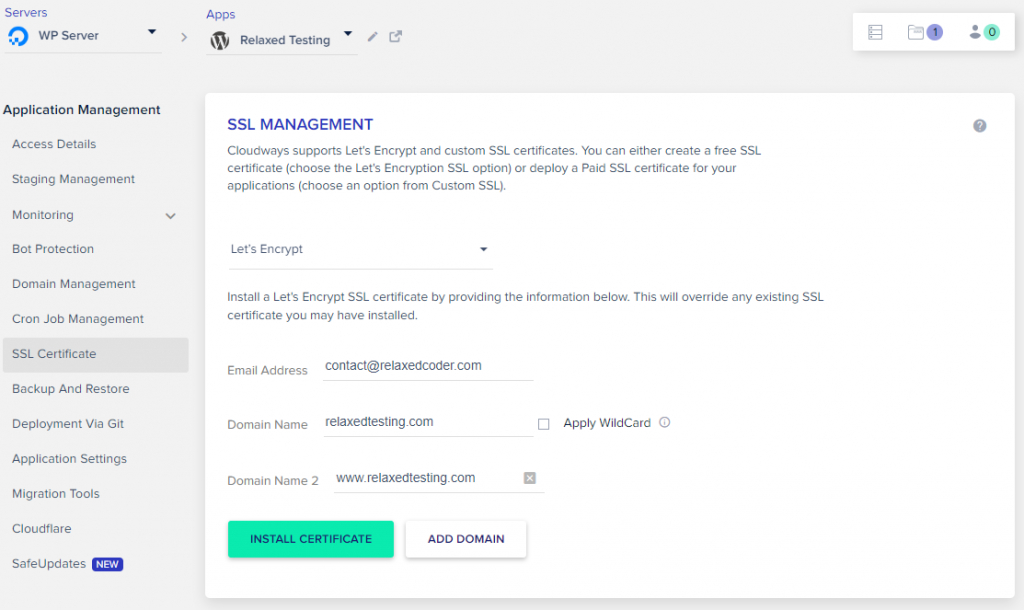 Cloudways SSL Certificate