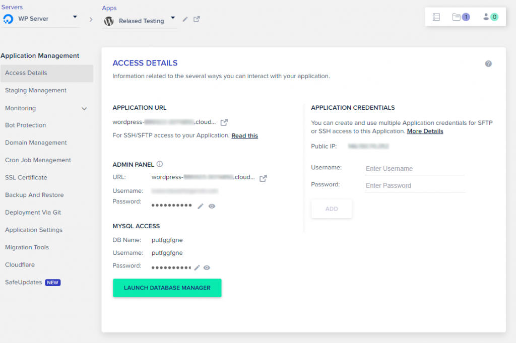 Cloudways WP Access Details